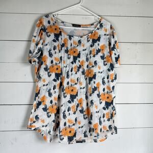 Ofeefan Floral Short Sleeve Top XL Pleated Front Casual Boho